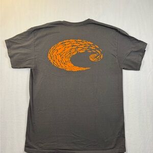 Costa Men's Dark Gray Tee with Orange Fish Wave Graphic